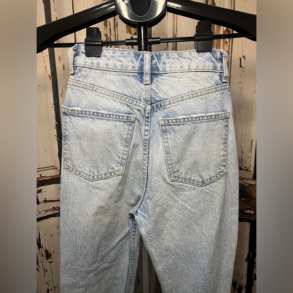 Zara Light Blue Distressed Straight Leg Jeans - Picture 6 of 8